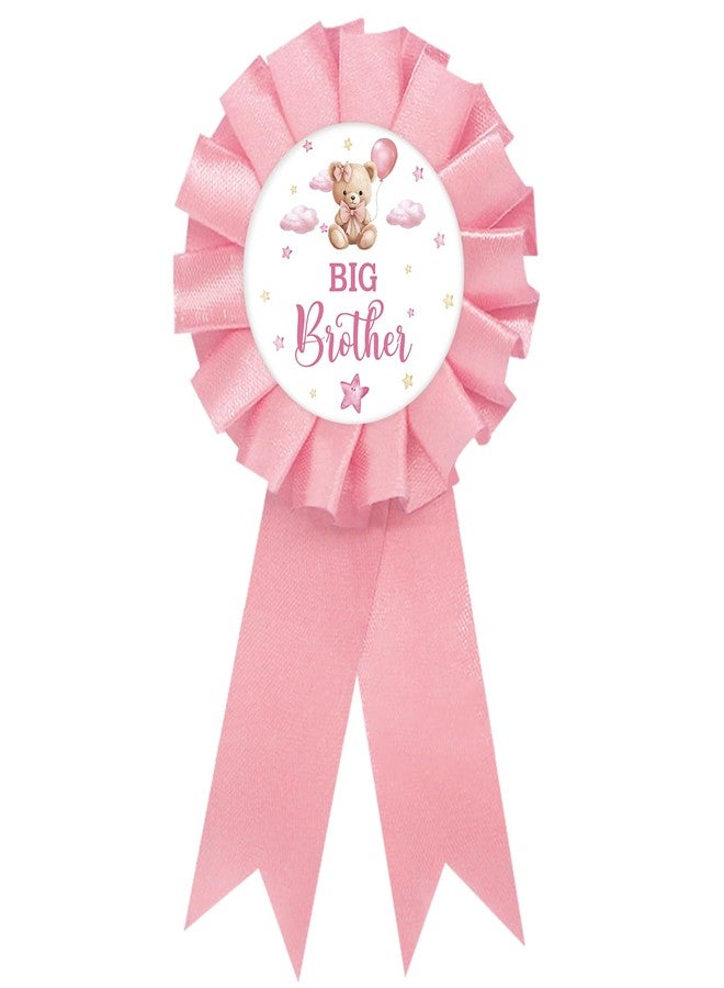 SUPERLUBY Baby Bear Big Brother Tinplate Badge Pin, Bear Brother to Pin, Bear Happy Birthday Button for Boy, Pink Rosette Birthday Boy Award Ribbon, Bear Themed Baby Shower Party Favors - Image 1